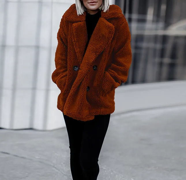Faux Fur Coat Plus Size Thick Fleece Jacket Winter Warm Women Pockets Casual Teddy Fluffy Plush Outwear Overcoat | Женская одежда