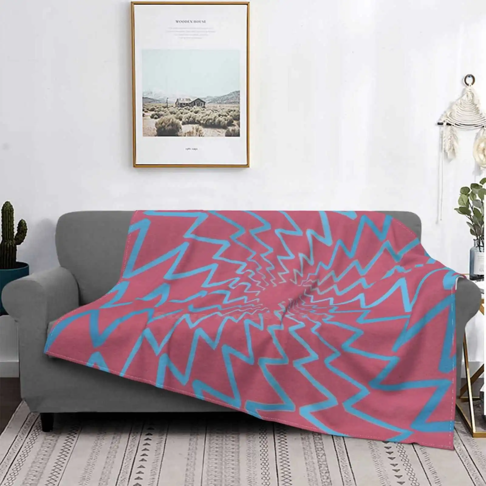 

Untitled New Selling Custom Print Flannel Soft Blanket Abstract Geometric Op Art Blue Pink