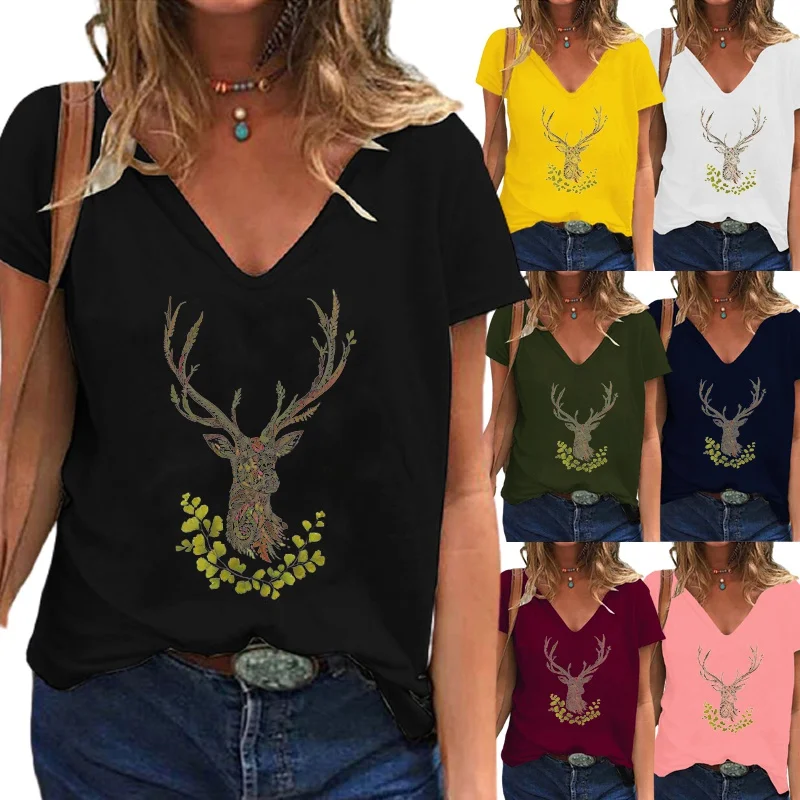 

Женская модная летняя футболка с V-образным вырезом и коротким рукавом