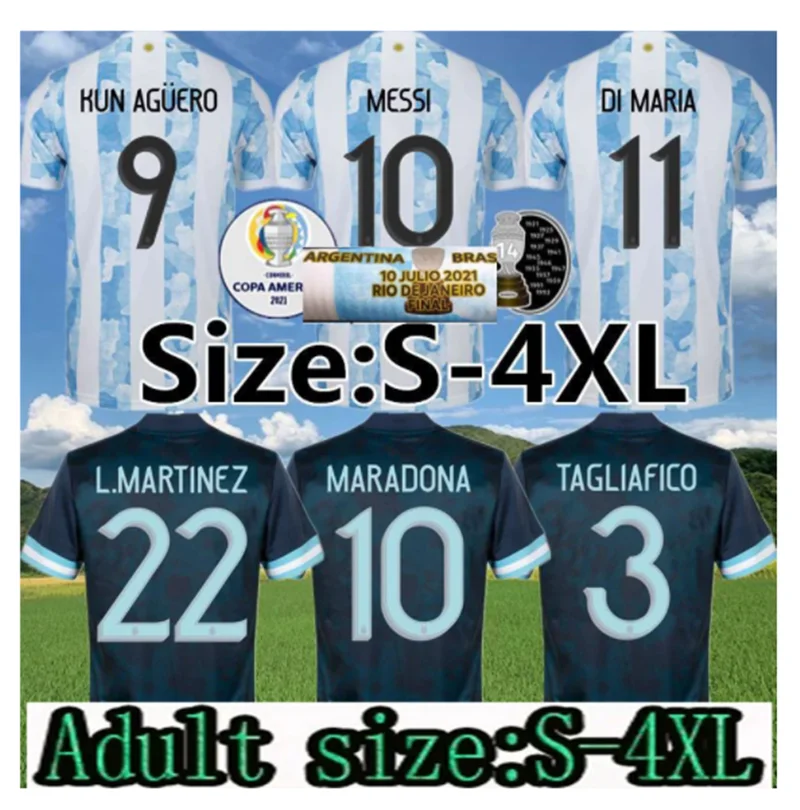 

Argentina MARADONA MESSI Soccer Jerseys 2021 22 Home Away KUN AGERO DI MARIA LO CELSO MARTINEZ CORREA Football shirt Kit Size S