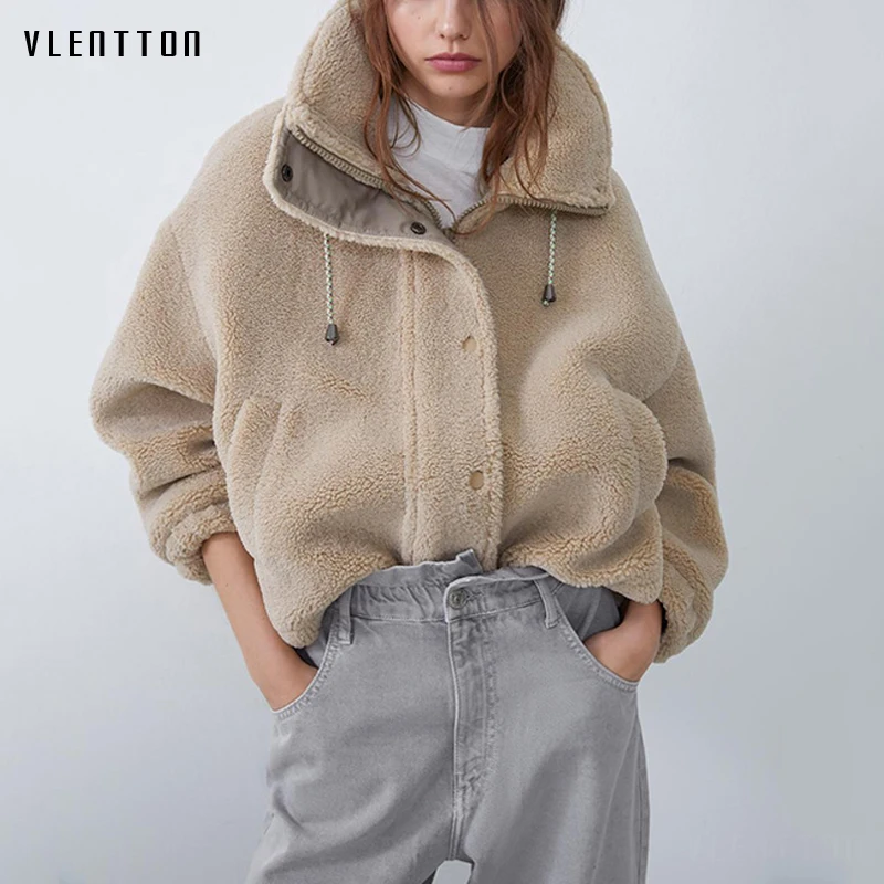 Женская короткая куртка из искусственного меха Повседневная Свободная на молнии