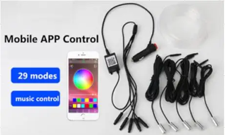 Звуковой активный RGB светодиодный салона автомобиля светильник multi эль неоновые полосы светильник bluetooth-телефон Управление атмосферу светильник 12V - Испускаемый цвет: APP Phone control
