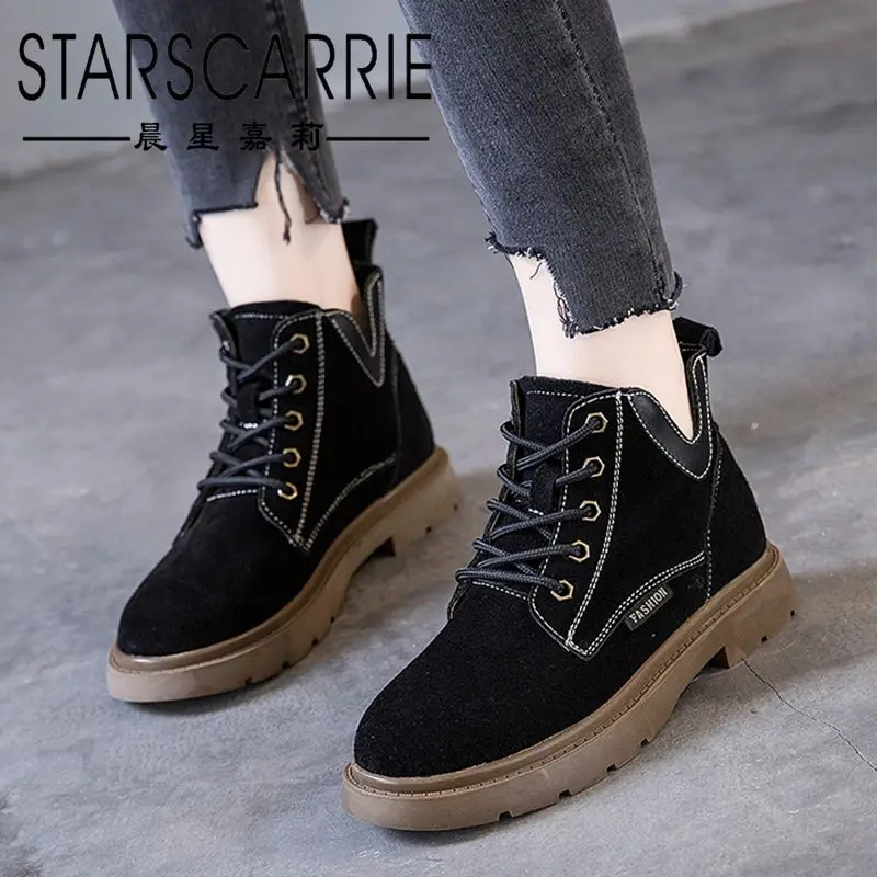 

Leather riding boots autumn and winter 2021 new women's short boots flat black locomotive women's shoes thin boots women
