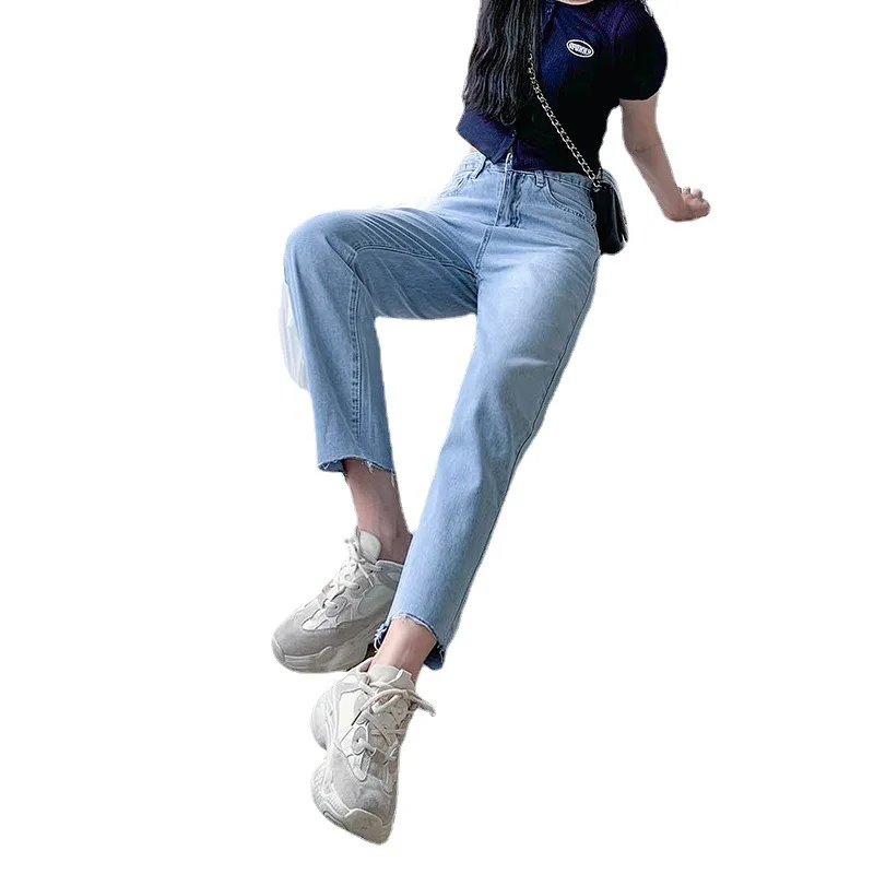 

2019 Women Jeans Casual Straight High Waist Trousers Pants for Ladies Grils Ankle Length J8828