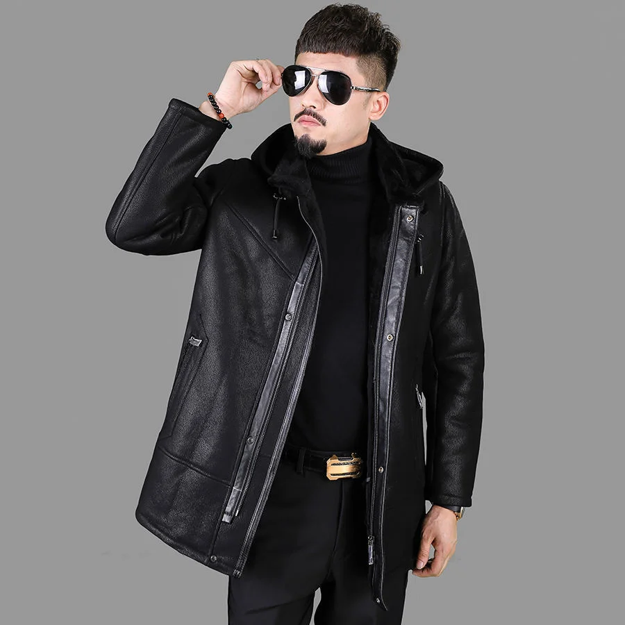 

New 2021 Original Fur Integrated Men's Sheepskin Wool Winter Leather Thickened Warm Casual Coat
