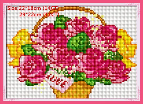 rose flower basket Наборы для вышивания крестиком в виде Радужки Aida, наборы для вышивания, ручная работа, 11CT, 14CT, печать, холст, украшение для дома - Цвет: rose flower basket