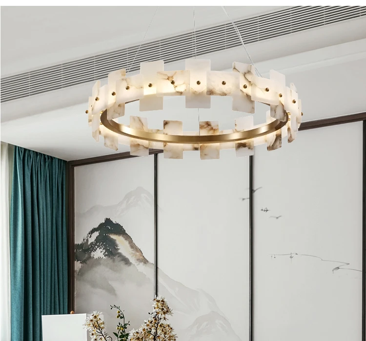 

Light luxury modern new Chinese creative shop restaurant cafe small living room study room copper marble chandeliers