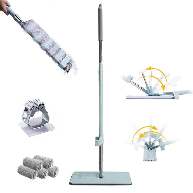

Self Wringing Flat Mop 360 Hands-Free with 5 x Microfiber Washable Pads for Hardwood Floor and Window