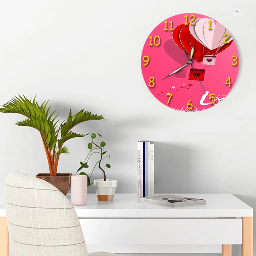 Цифровые настенные круглые часы акриловые бесшумные креативные с сердцем