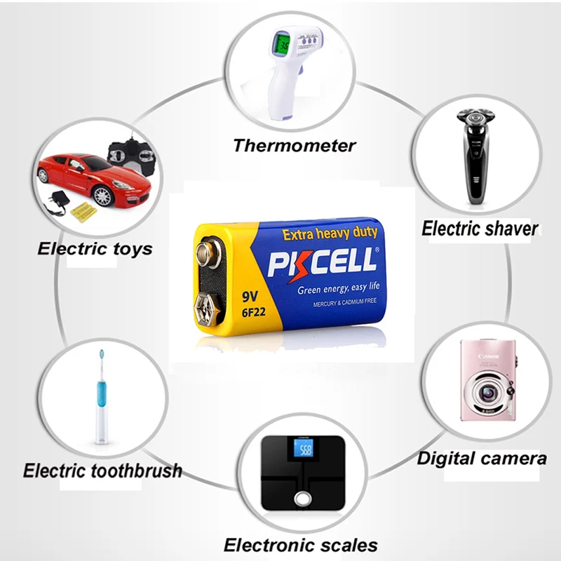 Батарейки PKCELL 9 В 6F22 равно CR9V ER9V 6LR61 сверхмощные карбоновые цинковые батареи
