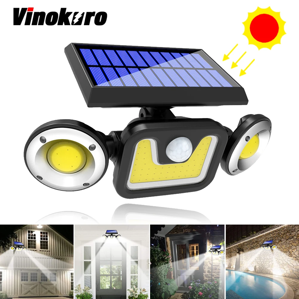 

Светодиодный солнечный светильник с датчиком COB, двойной головкой, Солнечная лампа, водонепроницаемый Поворотный Настенный светильник, сад...