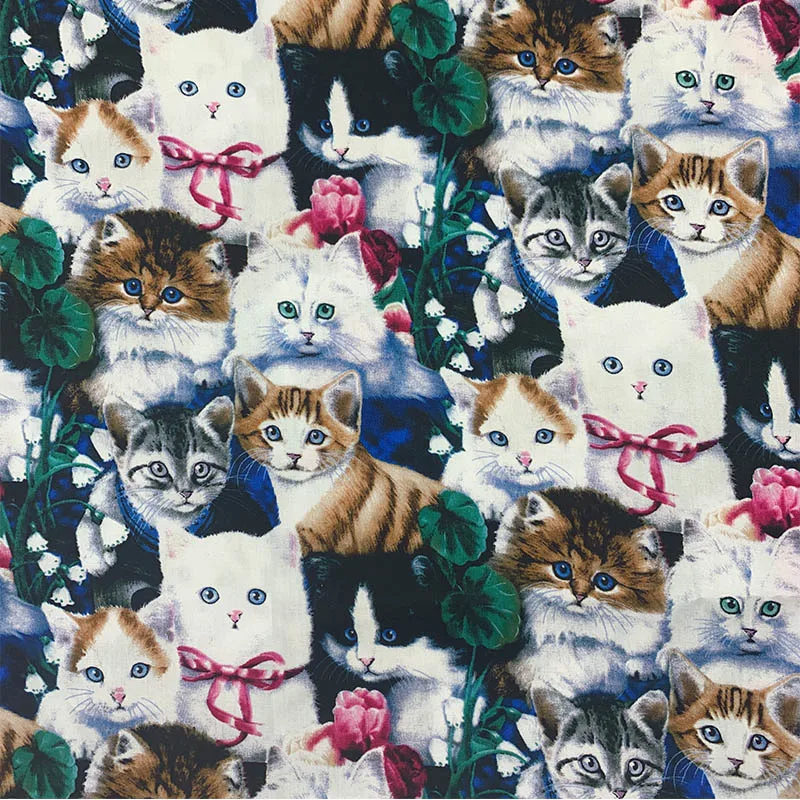 Детская хлопковая ткань с принтом кошки 110 см ширина 100% | Дом и сад