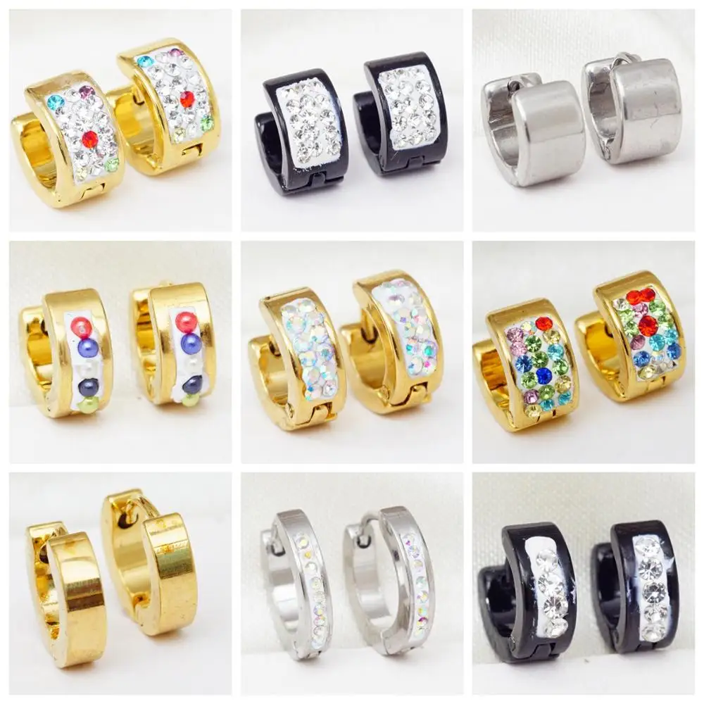 

32 Pairs Different Style Hiphop Tiny Black Earrings Stainless Steel Small Gold Hoop Earrings for Women Girls New 2020 Jewelry