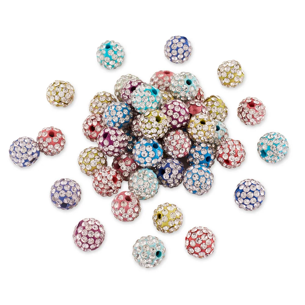 

100Pcs Pave Disco Ball Beads Polymer Clay Pave Rhinestone Beads Crystal Round Spacer For Handmade Bracelet Jewelry Accessories