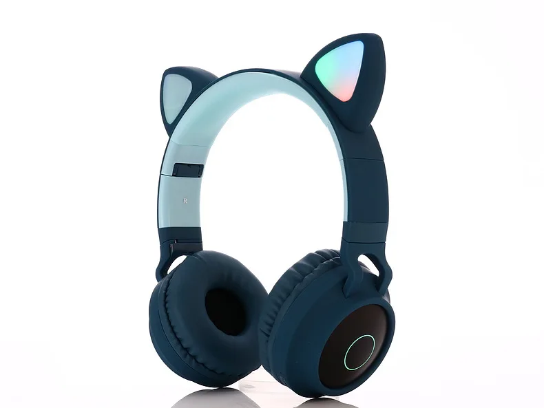 Синий Teamyo Bluetooth 5,0 стерео кошачьи наушники детские наушники мигающий светящийся наушник с микрофоном - Цвет: Синий