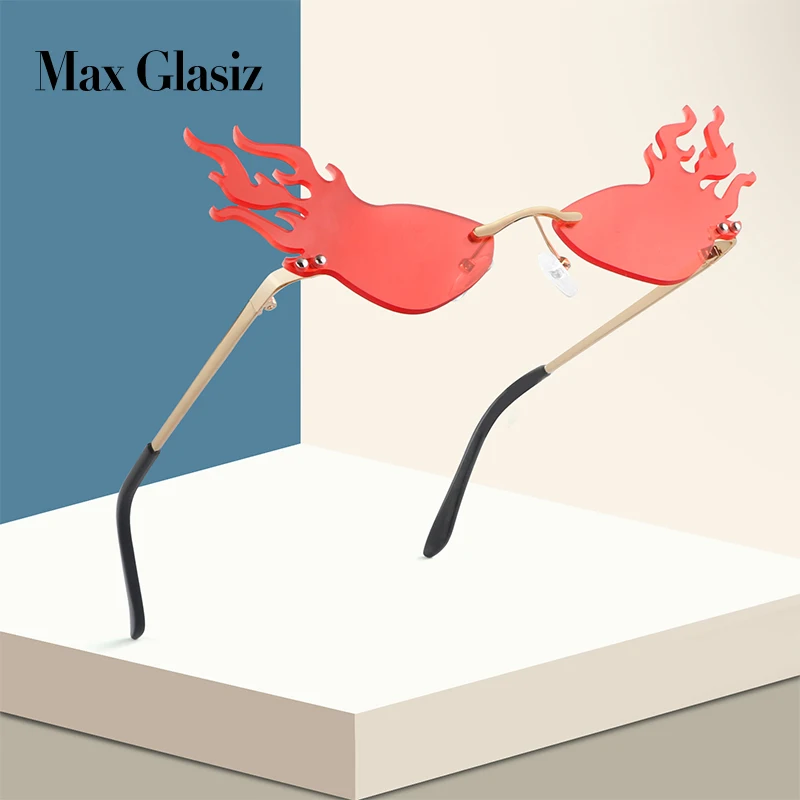 Max Glasiz без оправы кошачий глаз линзы пламени солнцезащитные очки для женщин
