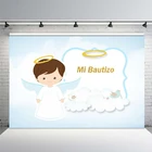 Фон для фотосъемки с изображением светильник голубое небо Ангел Mi Bautizo Prime причастия или крещения платье Вечерние Фоны для фотостудии фон для фотосъемки
