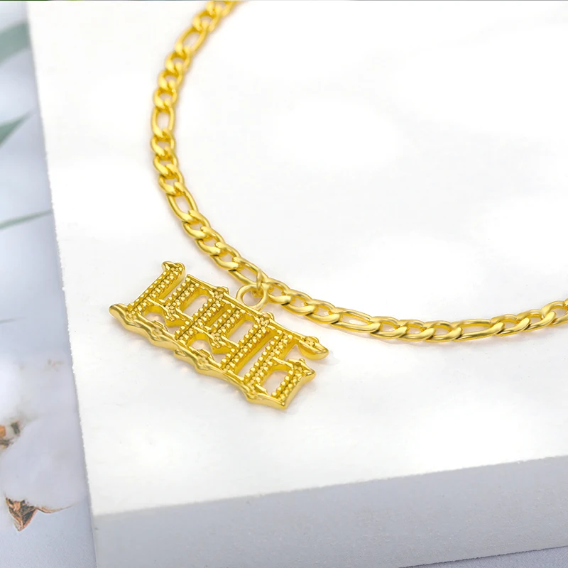 

1985-2020 Birth Year Ankle Bracelet on the leg Jewelry Stainless Steel Old English Number Anklet Cuban Link Chain Friend Gifts