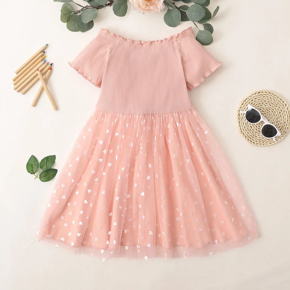

PatPat New Arrival 2021 Spring and Summer Kid Girl Elegant Off Shoulder Dress Children's Clothing
