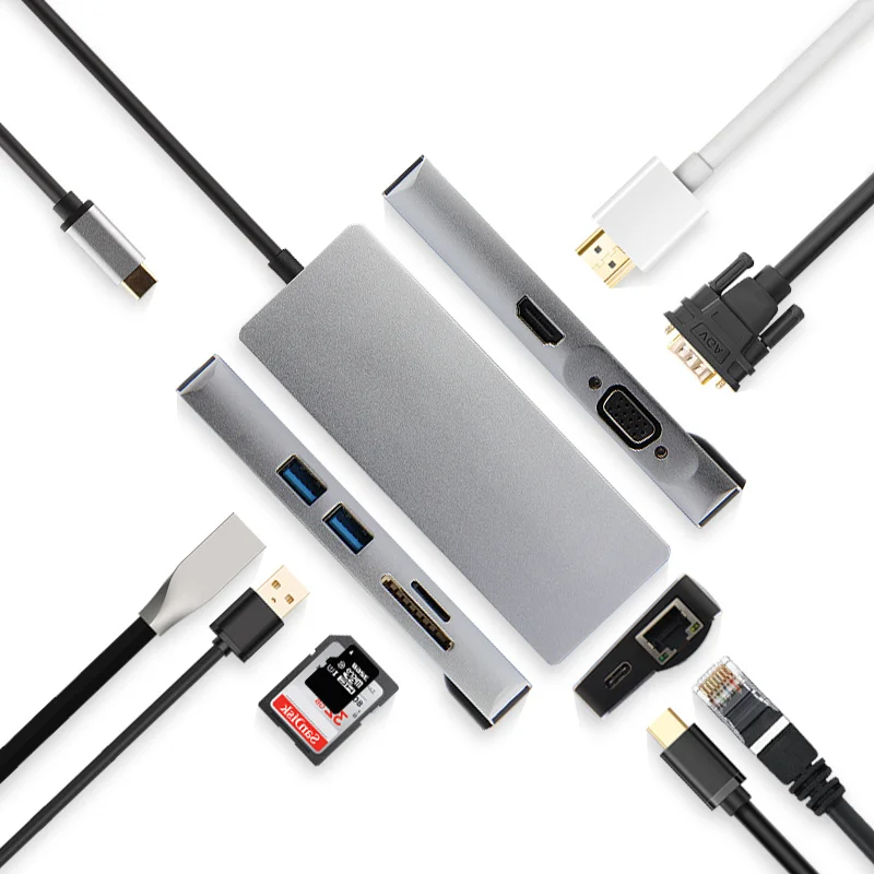 AJIUYU USB C Hub Type-C адаптер док-станция Thunderbolt 3 мульти-порт HDMI VGA RJ45 гигабитный Ethernet