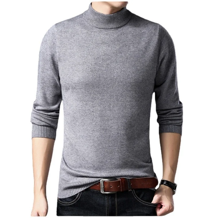 

Men's Half High Collar Spring And Autumn Sweater Man Korean Loose Pullover Youth Solid Color Warm Long Sleeve Sweater