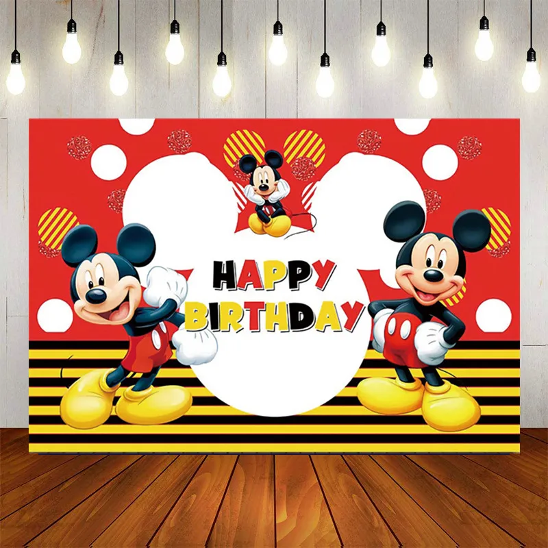 

120*80cm Red Mickey Blackground Birthday Decoration Flag Mickey Mouse Theme Party Supplies Paper Cup Plate Party Kids Toy Ballon