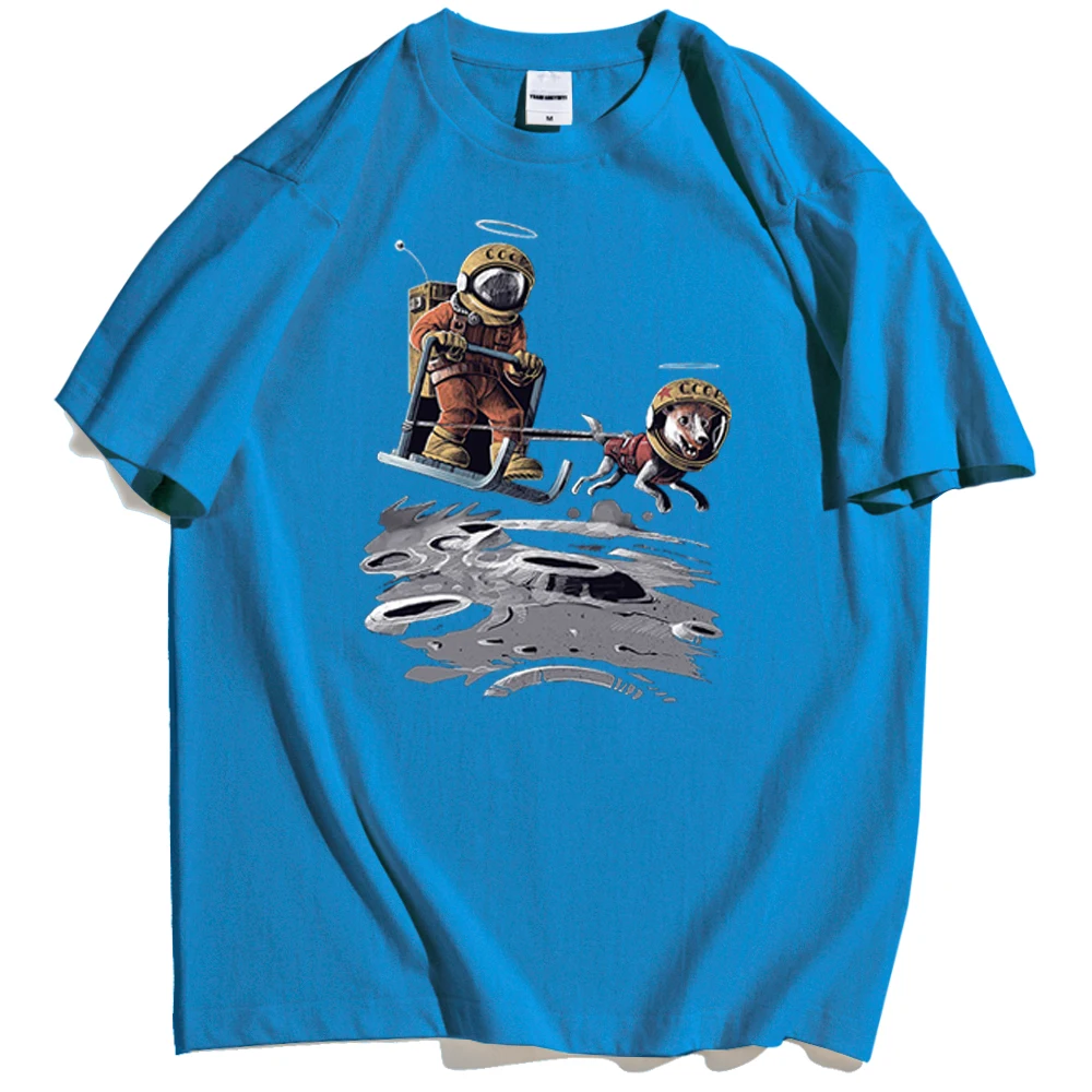 

2021 Summer Men's T-shirt Cartoon Astronaut and Dog Personality Printed Pattern Fashion Korean Men's Oversized Harajuku