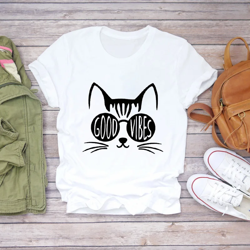 

Women T-shirts Cat Cartoon Animal Pet Fashion 90s Style Summer Autumn Print Lady Womens Graphic T Top Shirt Female Tee T-Shirt