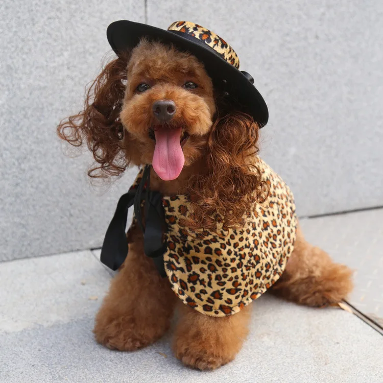 

Solid Polyester Dog Clothes Halloween Dog Wig Christmas Pet Clothes Shawl Cloak British Style Pet Dog Costume With Hat ZA679