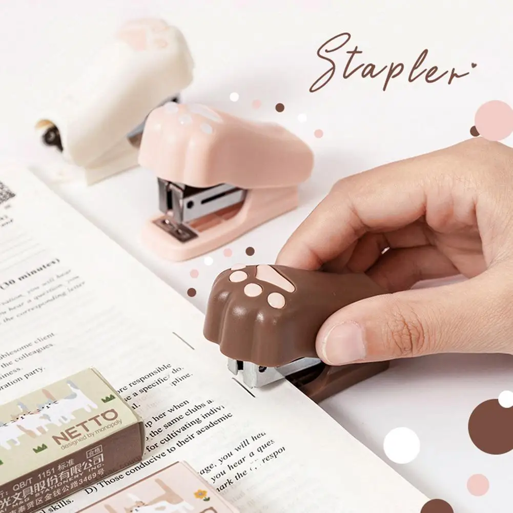 

Portable Mini Stapler Set 1000pcs forStaples Cute Cat Paw Paper Binder Stationery Office Binding Tools School Supplies
