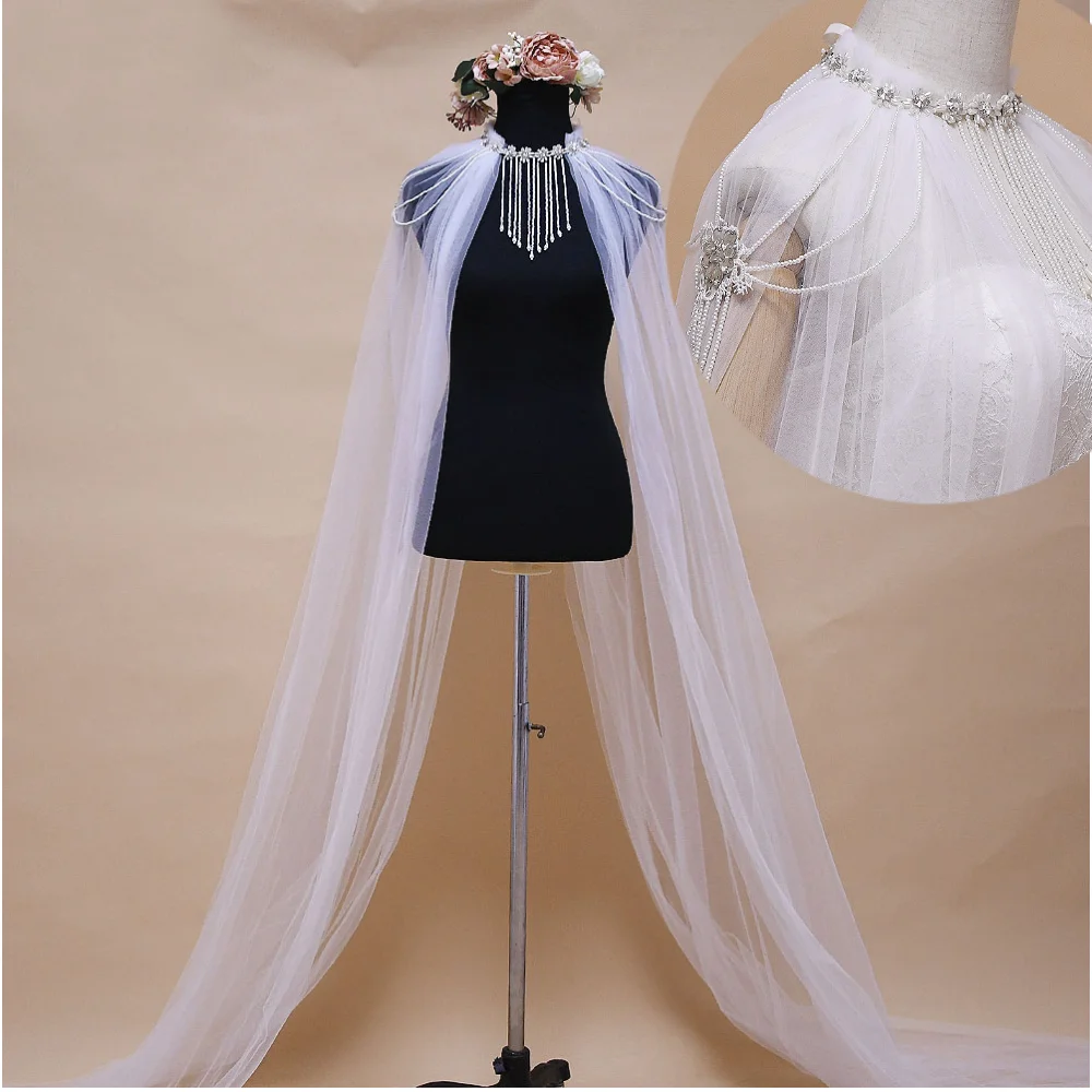 

TOPQUEEN G03T Long Wedding Bolero Evening Wedding Cover Up High Neck Elegant Shawl Wedding Accessories Beaded tassel Cape