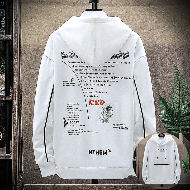 

Oversized Men's Printed White Sweatshirts Hooded Hip-hop Trendy Spring and Autumn All-match Youth Casual Full Digital Printing