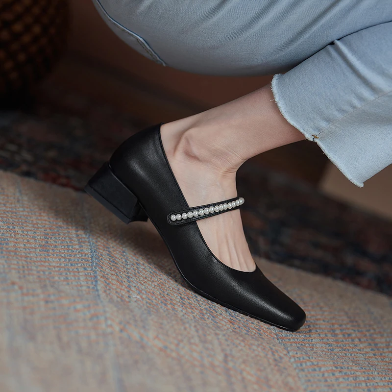 

INS/Лидер продаж, женские туфли-лодочки из натуральной кожи; Ботинки размера плюс 22-26,5 см Разделение кожаная обувь с жемчугом и с пряжкой в сти...