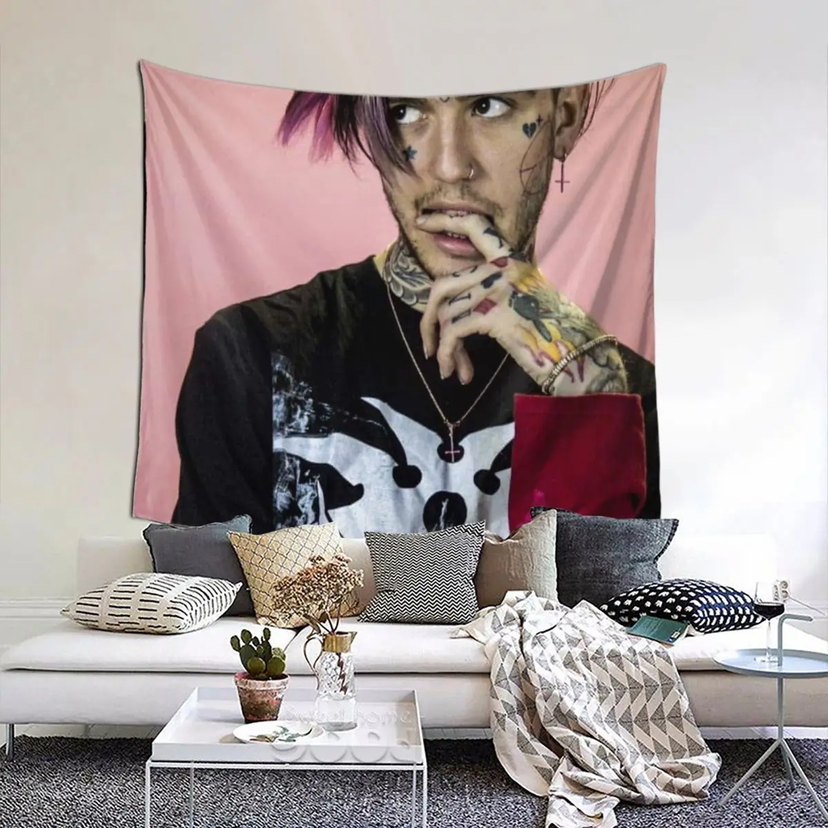 

Lils Peeps 21 Tapestry Rap Star Singer Tapestry Wall Bedspread aesthetic Psychedelic Decor Blanket For Living Room