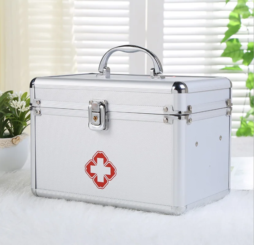 Caja de aluminio para medicina, almacenamiento port&aacute;til de primeros auxilios para exteriores, de calidad para el hogar-2