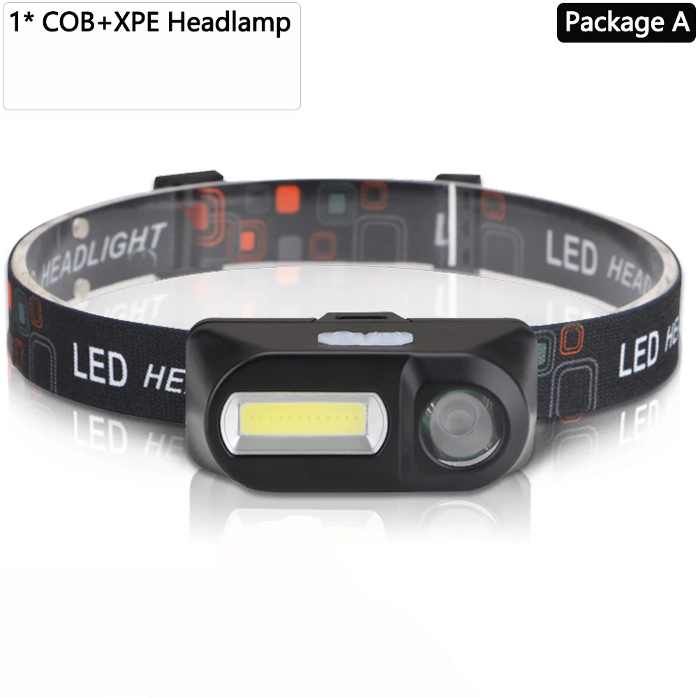 Package A Powerfull LED Headlamp T6+COB LED Headlight Head Lamp Flashlight Torch Lanterna head light Use 2*18650 battery for Camping - Испускаемый цвет: Package A