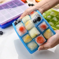 15 grid silicone ice cube tray with lid ice cube mold food grade silicone baby food supplement grid creative diy square mold