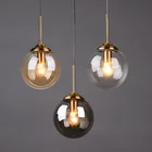 Подвесная лампа в форме стеклянного шара, светильник с золотым кольцом, для кухни, столовой, прикроватной тумбочки, подвесные светильники