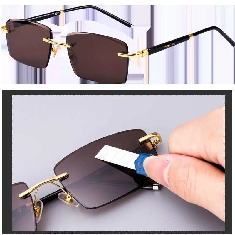 Солнцезащитные очки Vazrobe мужские без оправы безрамные затемненные натуральные