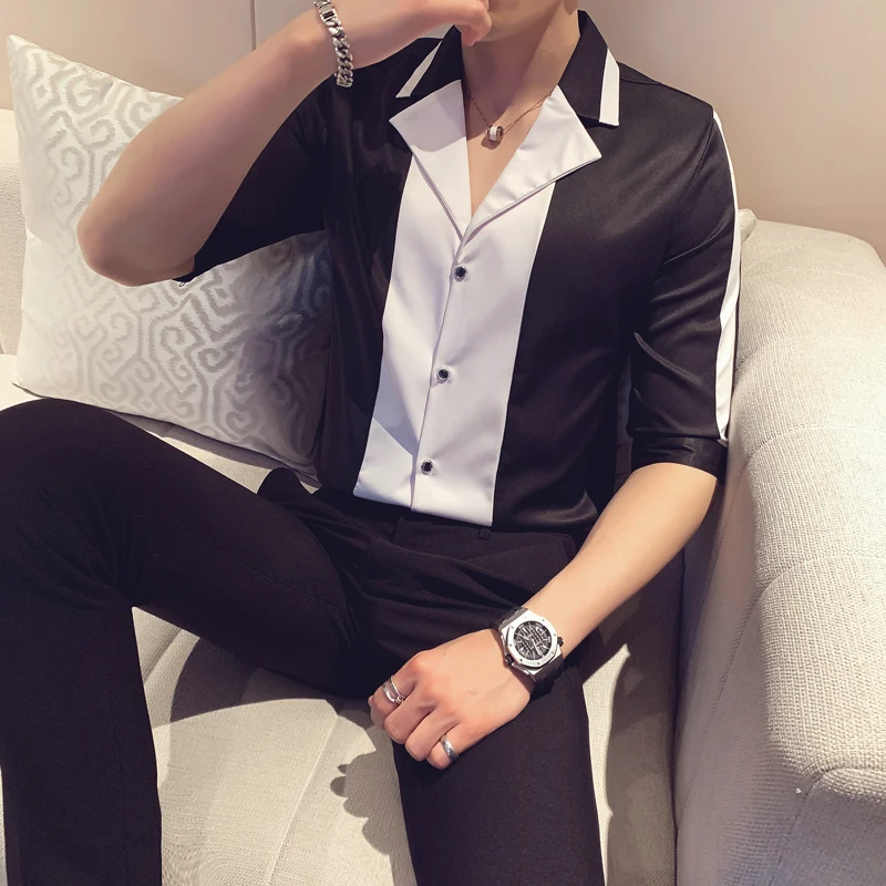 

Night 2020 Club Summer Fashion Patchwork Men Shirts Streetwear Social Blusa Camisa Masculina Casual Slim Fit Men Dress Shirts