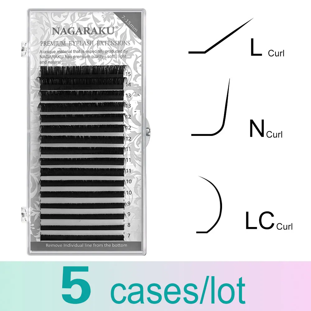 Накладные ресницы NAGARAKU LC/N 5 коробок из искусственной норки матовые черные