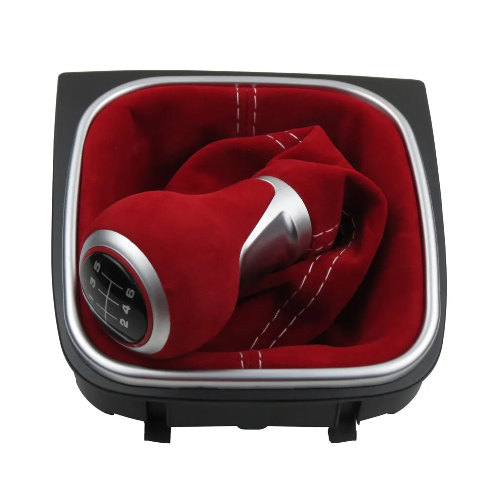 5 6 скоростей красная замшевая кожаная ручка переключения передач чехол для Volkswagen