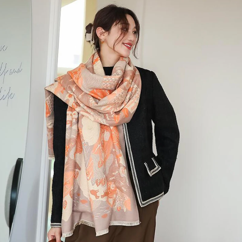 Дизайнерский кашемировый шарф с полевым принтом кашемировая шаль рисунком