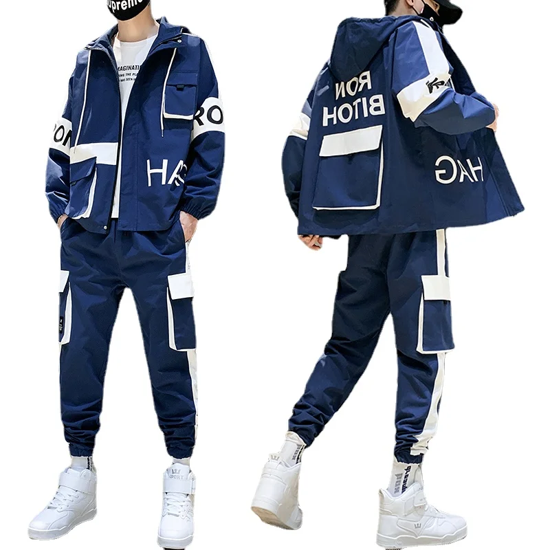 

Костюм спортивный мужской в стиле хип-хоп, комплект спортивного костюма с карманами на молнии, верхняя одежда из 2 предметов, пиджак и брюки, ...