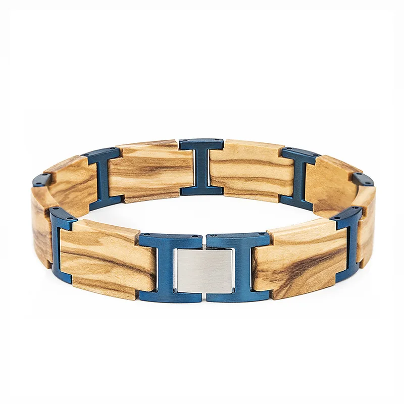 Combinando pulseiras natureza estilo minimalista masculino aço inoxidável pulseira de madeira dos homens pulseira de ouro par pingentes acessórios