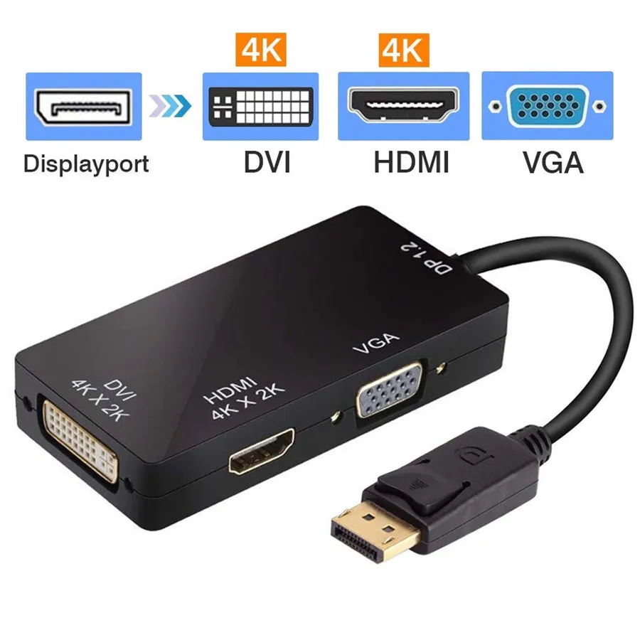 Адаптер DisplayPort в HDMI DVI VGA 4K многофункциональный кабель конвертер для компьютера HDTV