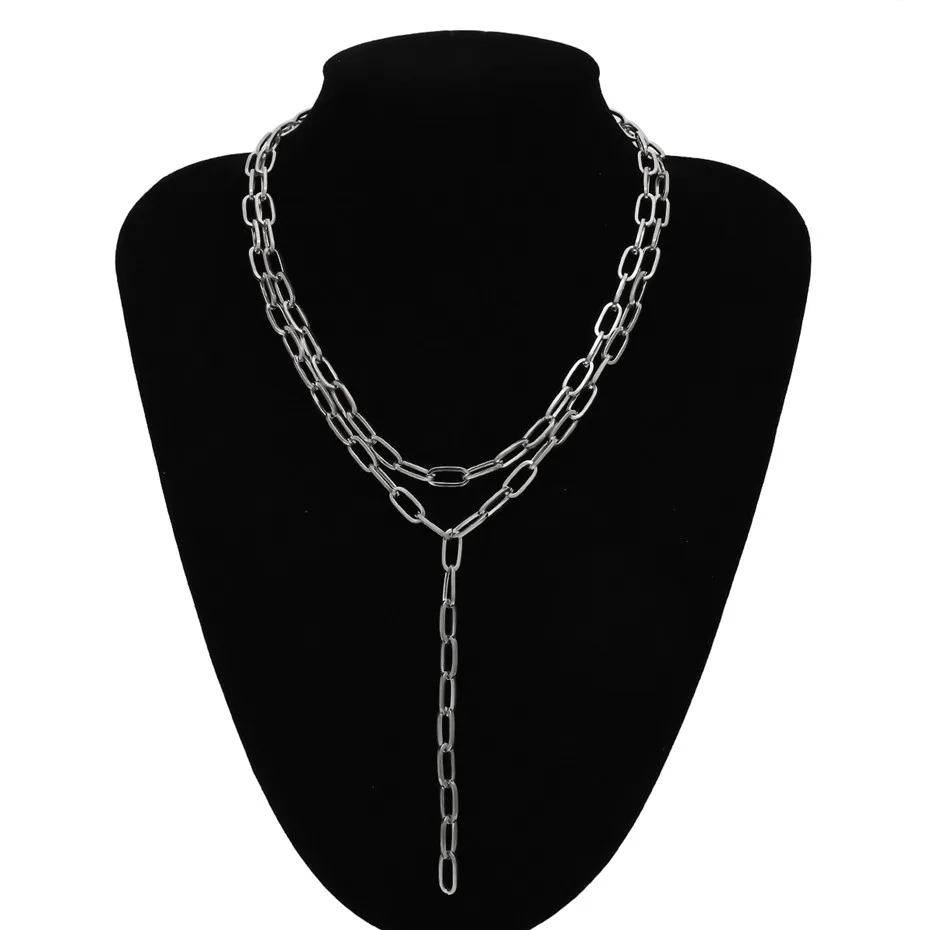 Silve Color Ingemark Multi Layer Twist Lock Thick Choker Necklace Collares Steampunk Men Chunky Chain Long Tassel Necklace for Women Jewelry - Окраска металла: Silve Color