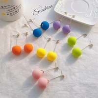 new 2021 korean style contracted color candy spherical girl cute earrings silver needle long earrings woman