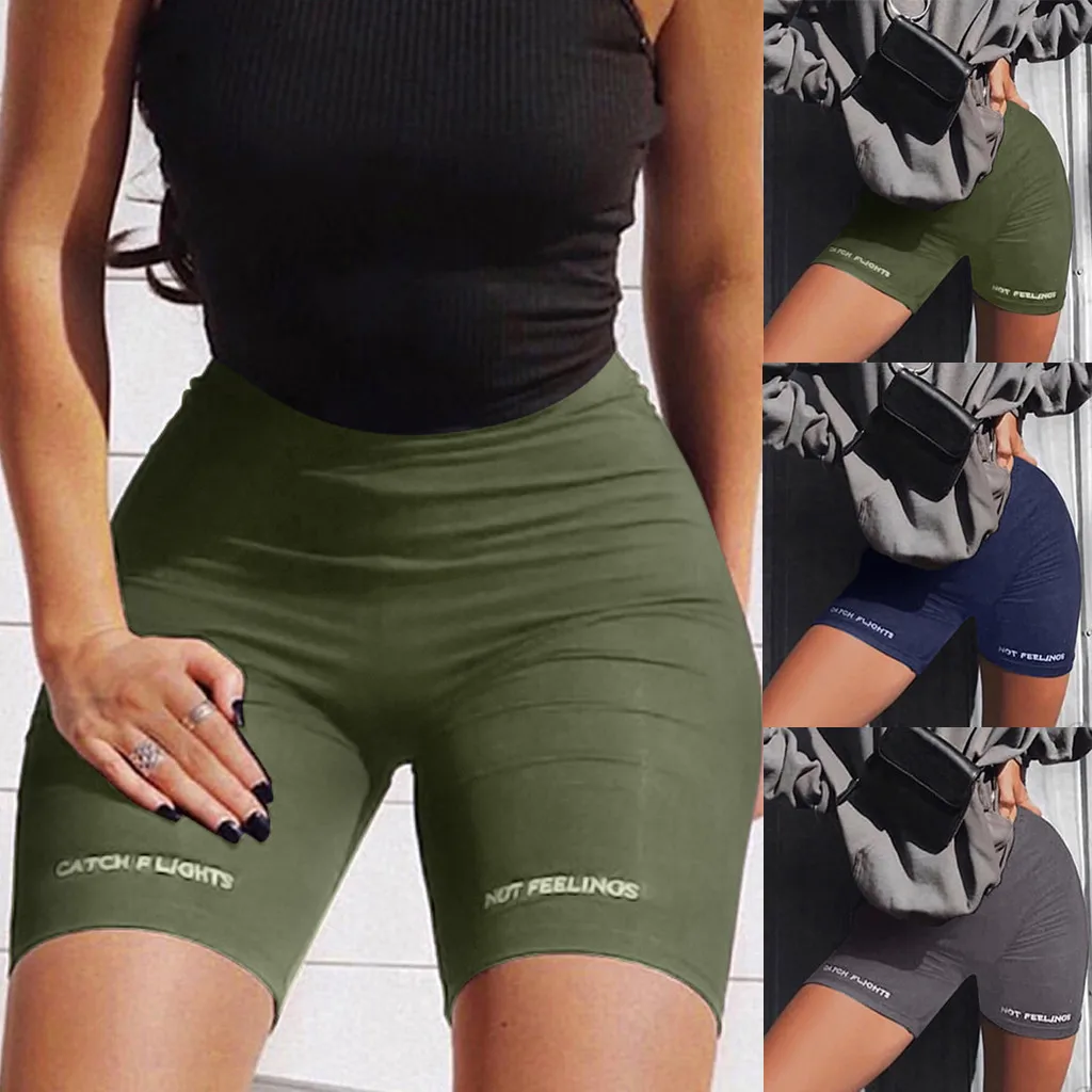 

2021 Women Exercise High Waist Bike Shorts Summer Fitness Cycling Shorts Bodycon Shorts Black Letter Print Ladies Shorts Female