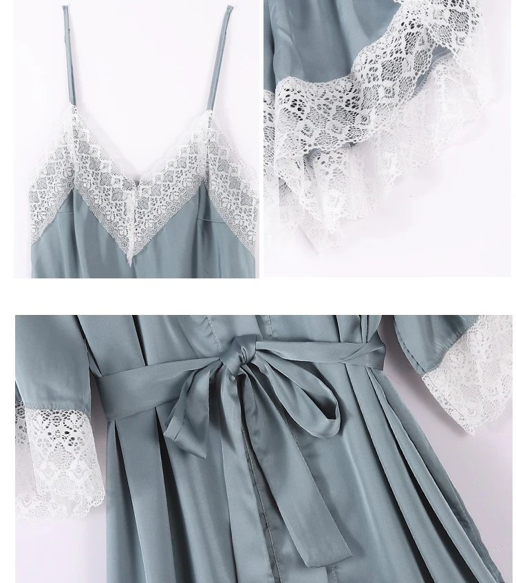 Комплект пижамный женский из 4 предметов пеньюар с V образным вырезом домашняя